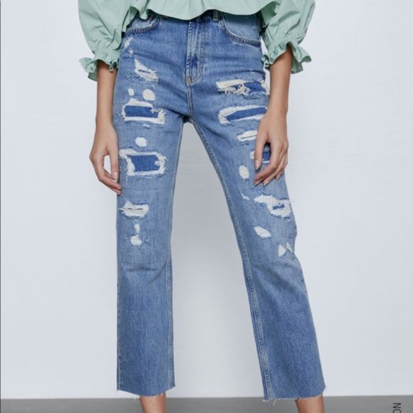 Zara ZW Premium Kick Jeans in Rip and Repair US 2 - Picture 3 of 9